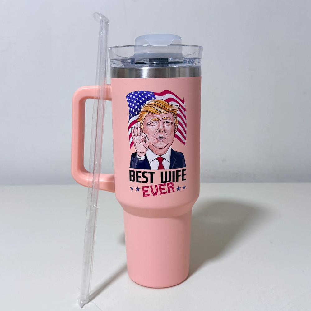 Best Wife Ever 40 oz Insulated Tumbler Handle + Straw Pink Novelty Gift